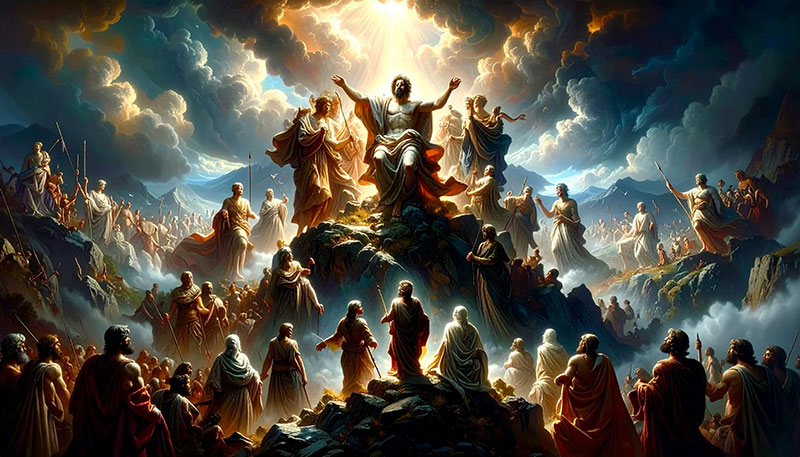 Epic scene of the gods on Mount Olympus, capturing the majesty and grandeur of the Greek pantheon